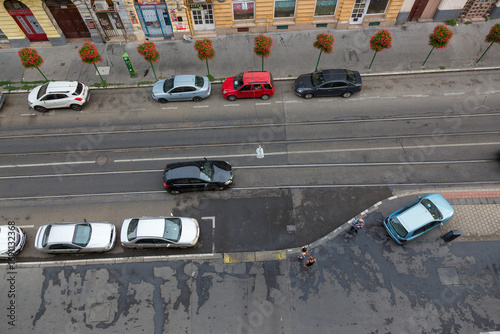 Budapest, Hungary - August 23, 2019: Window view of a street in the center of Budapest.