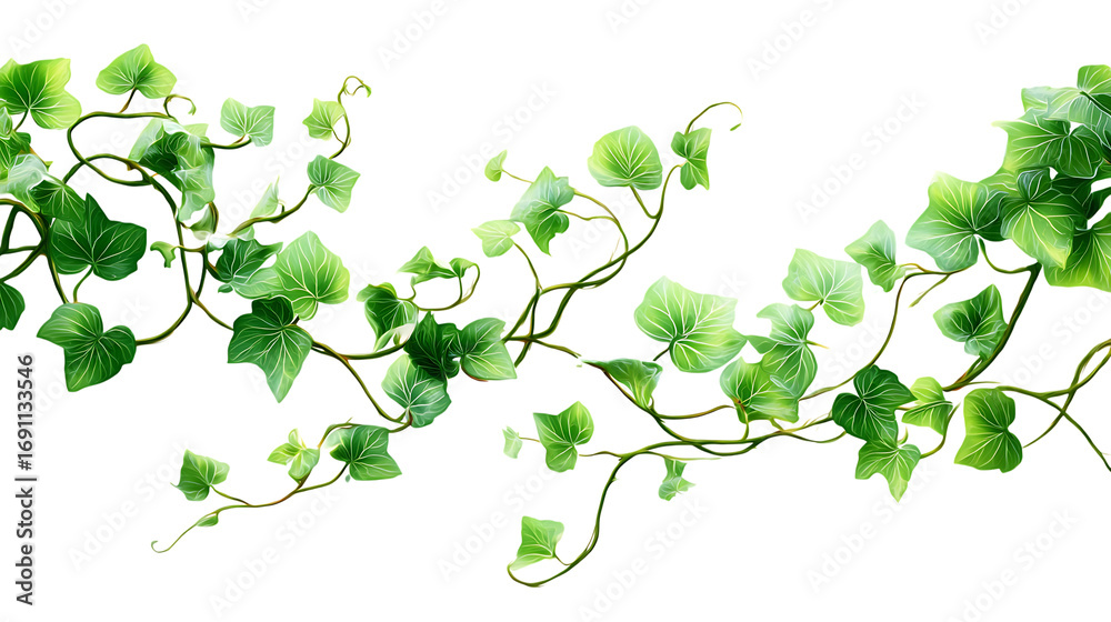 Obraz premium Green ivy vine with twisting stems isolated on white background. 