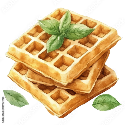 Waffles, watercolor drawing vector, isolated on a white background.