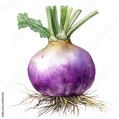 Turnip, watercolor vector, isolated on a white background.
