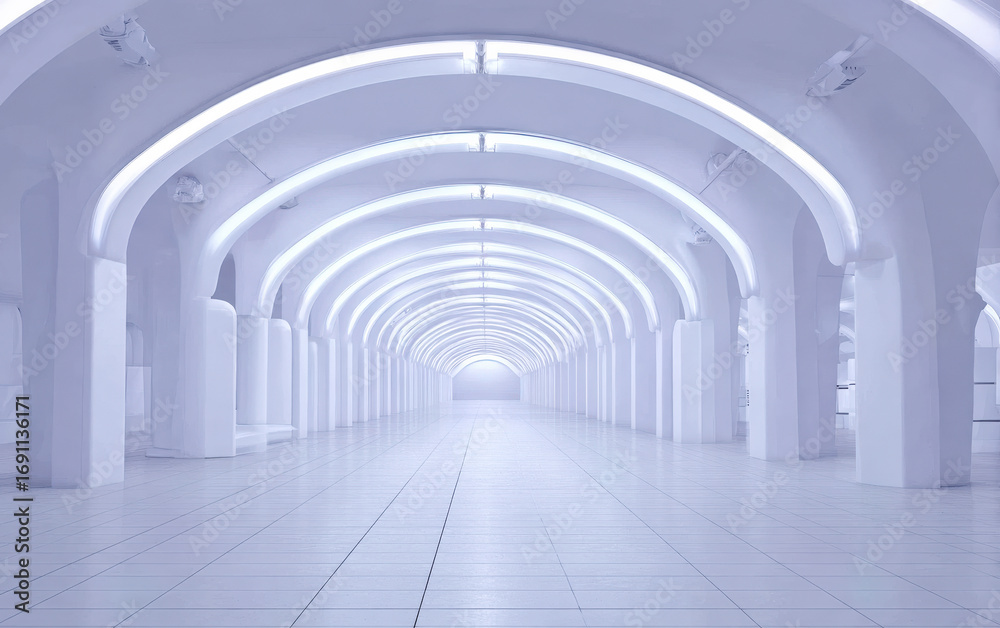Fototapeta premium Modern and Bright Arched Corridor with White Lighting