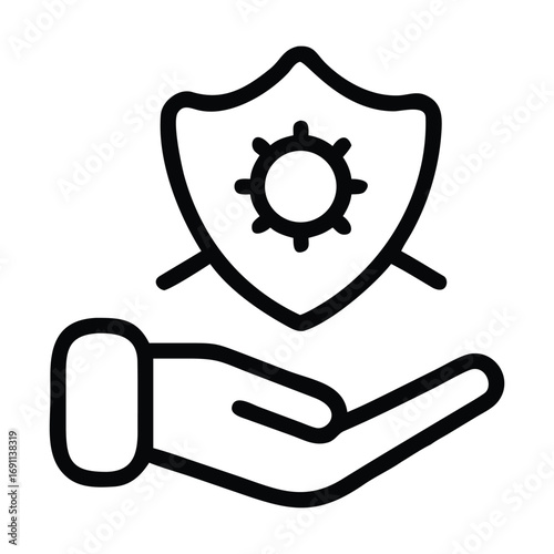 Vector icon of hand protecting shield with gear