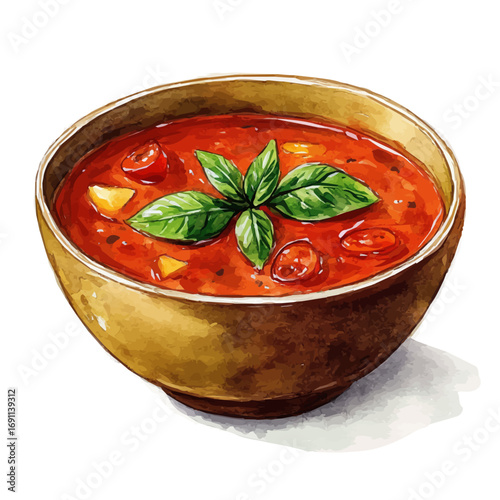 Tomato Soup, watercolor drawing vector, isolated on a white background.