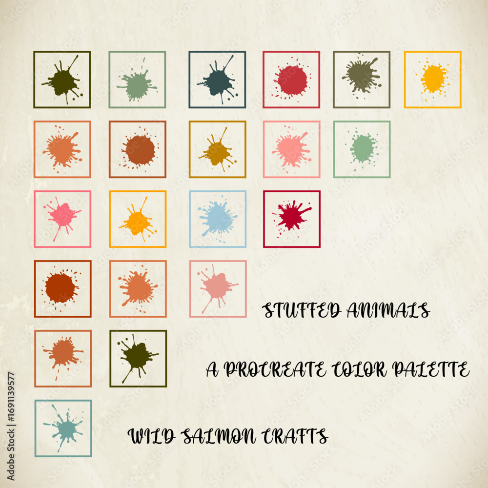 Fototapeta premium Colorful paint splatters in square frames on textured background, a vibrant artistic display