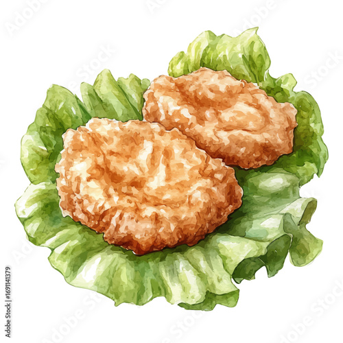 watercolor vector of Tempura, isolated on a white background.