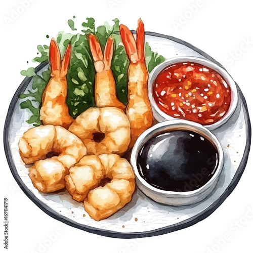 Tempura, watercolor painting vector, isolated on a white background.