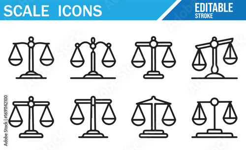 Line art drawing of judicial scale icons, ideal for legal and justice-related content
