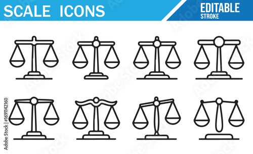 Simple line art of scales of justice, symbolizing law and fairness, perfect for legal visuals