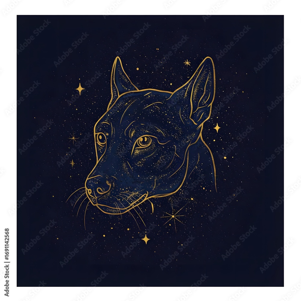 Fototapeta Artistic illustration of a dog’s head with stars and cosmos background  