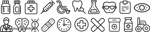 Medical and Healthcare Line Icons Collection A Set of Hospital, Pharmacy, and Health Vectors

