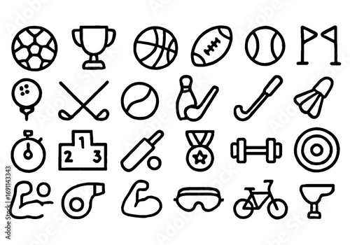 Sports icons set for your team, club, or event, representing athletic competition and recreation
