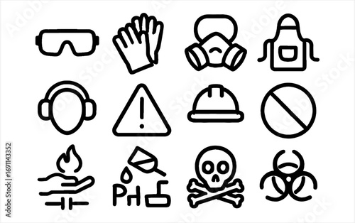 Safety icons collection for workplace hazards and protection protocol, ensure safety compliance