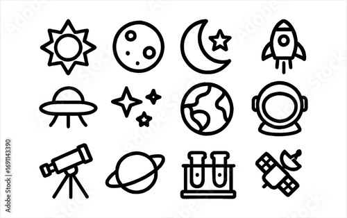 Explore the universe with this modern space icon set perfect for science and education projects