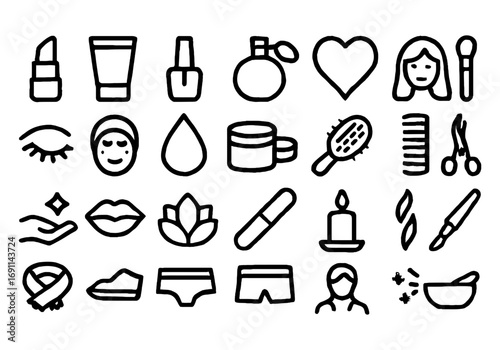 Beauty essentials icons for modern lifestyle blog or feminine brand design, scalable vector graphic