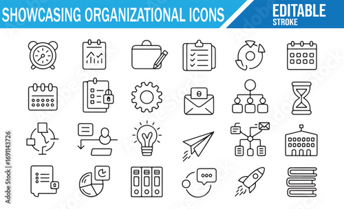 Hand-drawn illustration of organizational symbols, ideal for productivity, business, and office-related themes