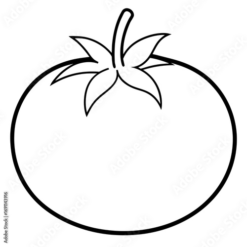 Tomato with leaves outline vector, a modern tomato icon art design, black vector of a tomato, simple tomato art, a tomato isolated