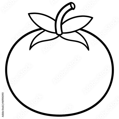 Tomato with leaves outline vector, a modern tomato icon art design, black vector of a tomato, simple tomato art, a tomato isolated