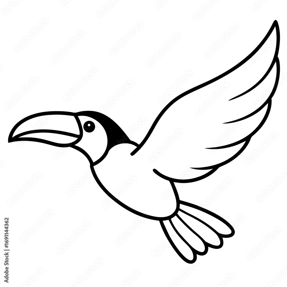 Obraz premium Toucan bird flying outline vector, a modern toucan head icon art design, black vector of a toucan animal, simple toucan bird art, a toucan isolated
