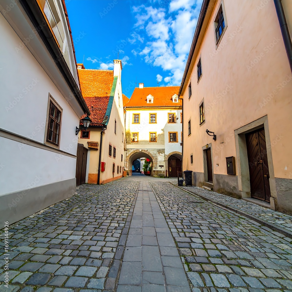 Fototapeta premium Old European cobblestone street