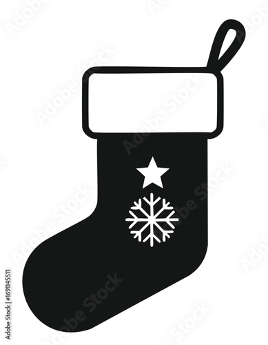 Black Christmas stocking with white star and snowflake holiday winter