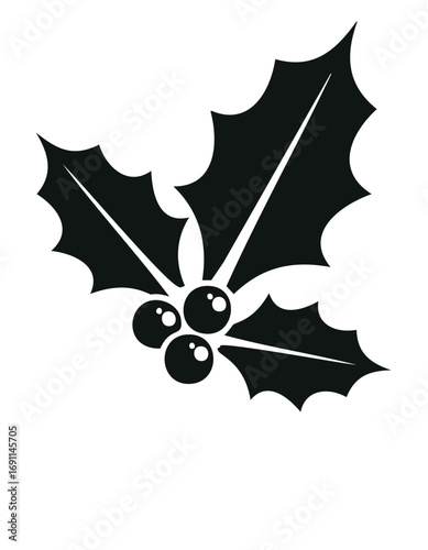 Black holly leaves and berries graphic white
