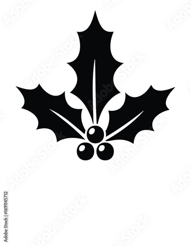 Black holly leaves and berries icon vector