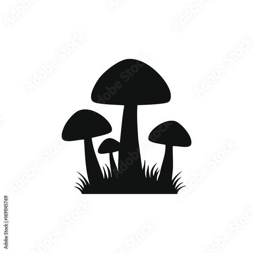 Black mushroom cluster with grass fungi
