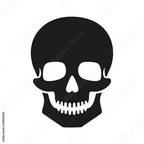 Black skull with white eye sockets and teeth human skull graphic