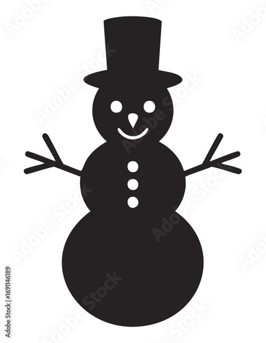 Black snowman with top hat and stick arms silhouette