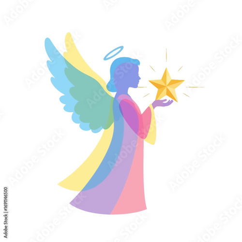 Pastel Angel Silhouette Holding a Golden Star