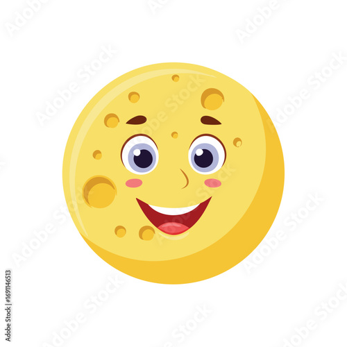 Cheerful yellow cheese character with holes and smiling face cartoon
