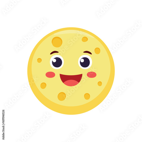 Cheerful yellow round character with holes and rosy cheeks cartoon