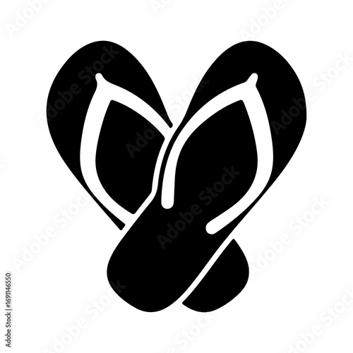 Black and white silhouette of flip flops in a heart shape.