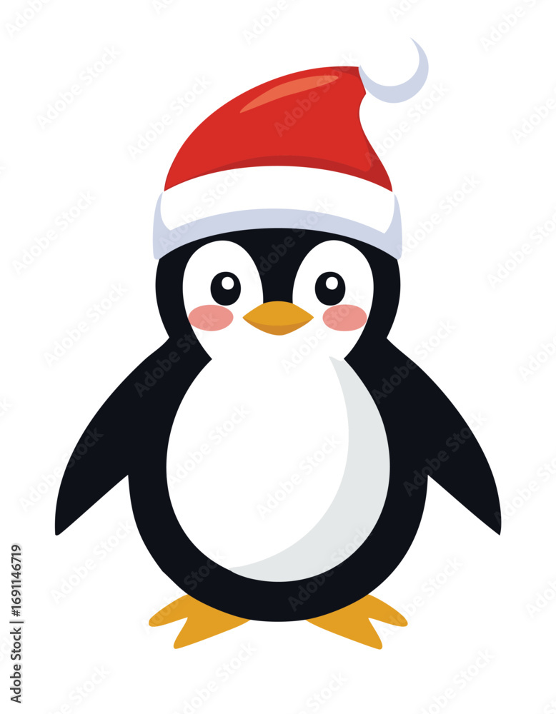 Fototapeta premium Cute penguin wearing santa hat christmas cartoon