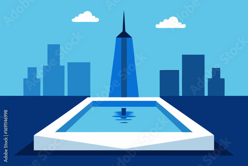 Modern cityscape and pool vector illustration scalable graphic design for digital projects