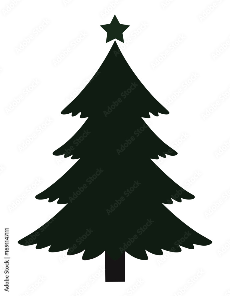 Obraz premium Dark green fir tree with star christmas tree evergreen
