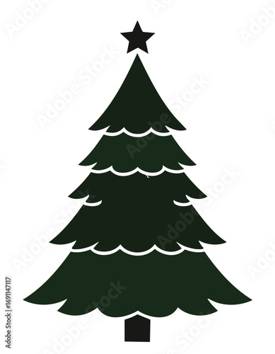 Dark green evergreen tree with black star topper christmas tree pine