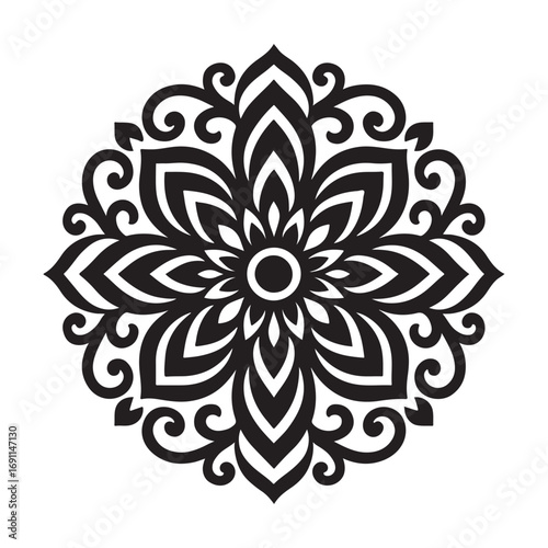 Black Mandala Flower Pattern Vector | Geometric Ornamental Design