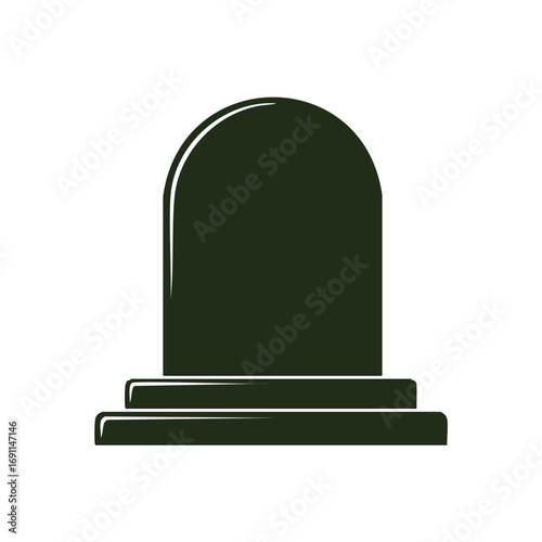 Dark green tombstone with rounded top and base grave marker monument