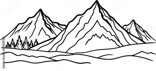 Majestic mountain range peaks snowy landscape with trees nature scene