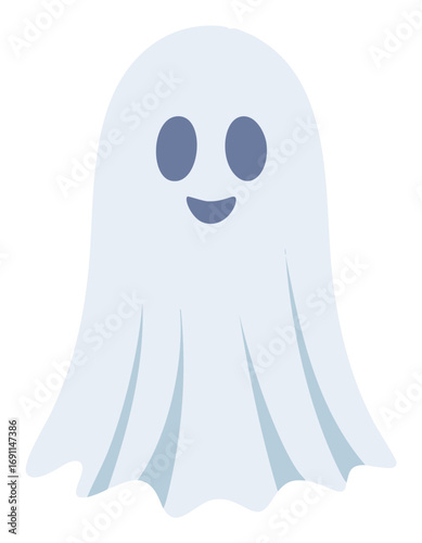 Friendly ghost with simple face and flowing fabric happy smiling