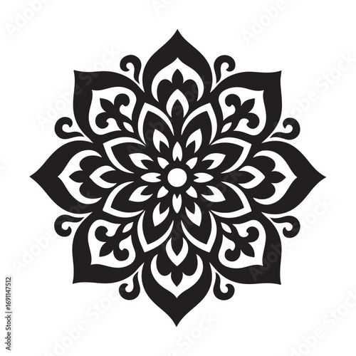 Black Mandala Flower Pattern Vector | Geometric Ornamental Design