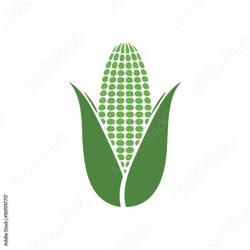 Green Corn Cob Icon With Leaves maize grain