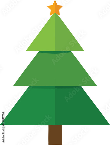 Green layered pine tree with orange star christmas tree evergreen
