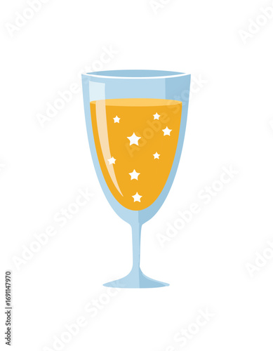 Orange beverage with white stars in a clear glass yellow