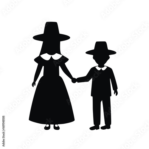 Pilgrim figures holding hands black