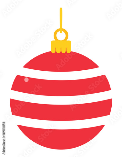 Red and white striped bauble with yellow hanger christmas ornament stripes