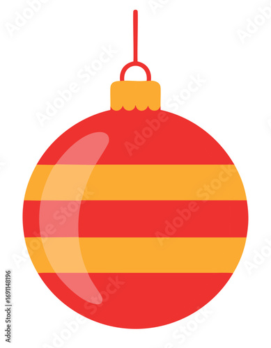 Red and orange striped bauble with hanging loop christmas ornament decoration