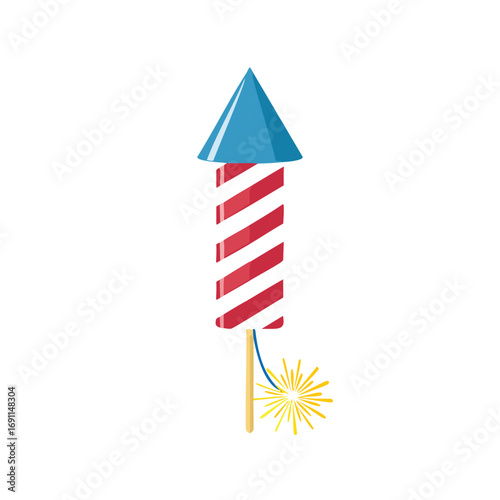 Red white striped firework rocket with blue tip celebration explosive