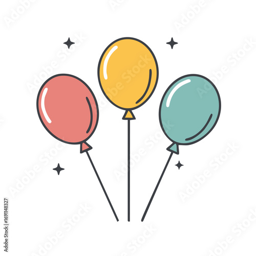 Red yellow teal balloons floating with sparkles vector